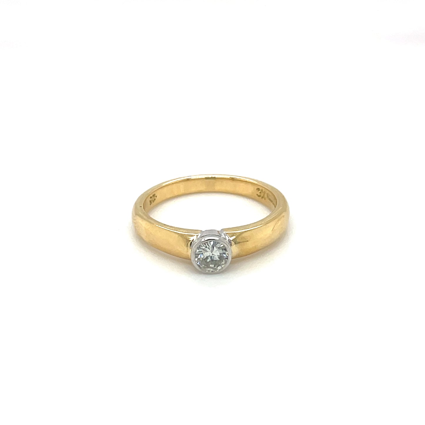 Yellow & White Gold Rub-over Set Diamond Solitaire Ring