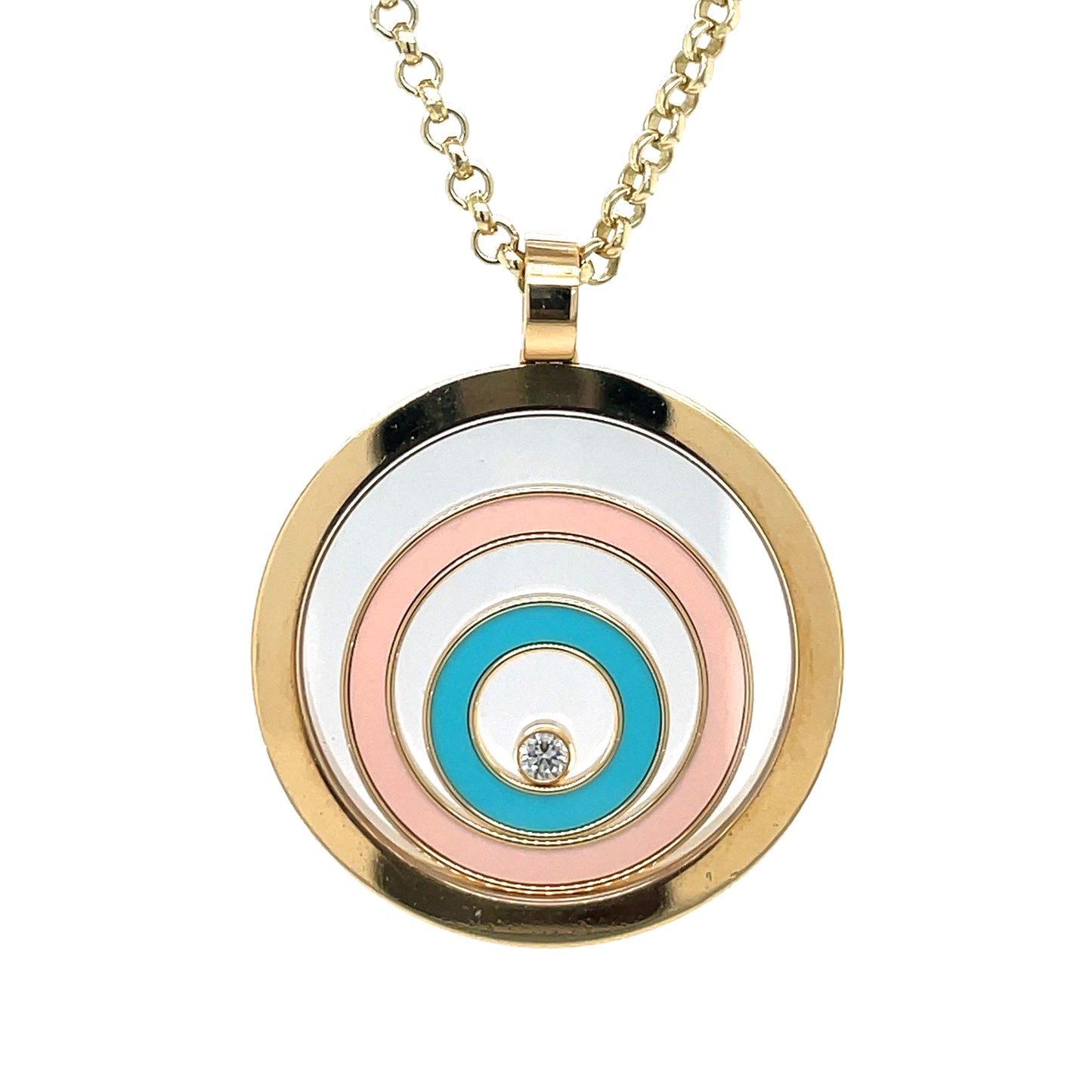 Yellow Gold Chopard "Happy Spirit" Enamel and Diamond Pendant