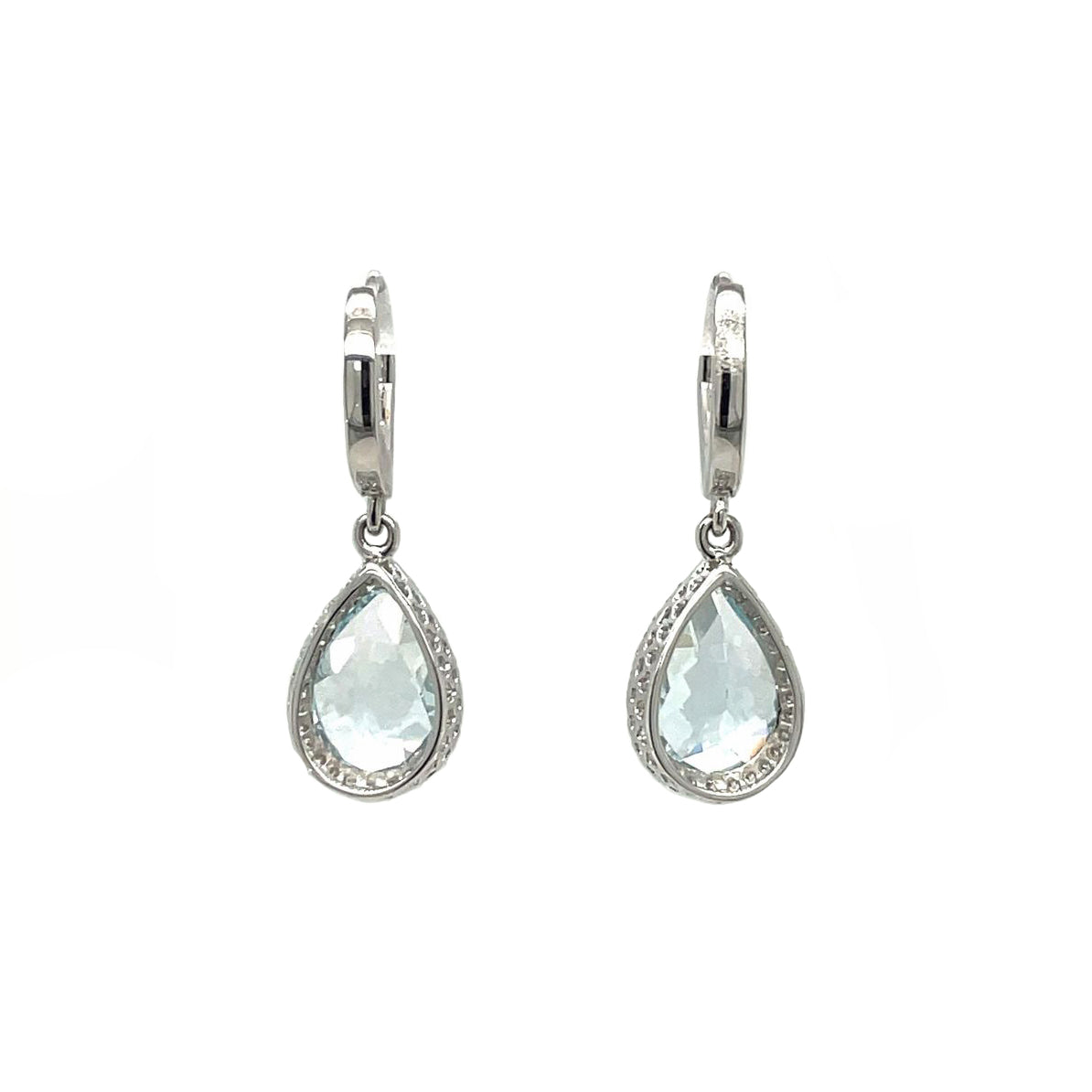 18ct White Gold Aquamarine & Diamond Drop Earrings