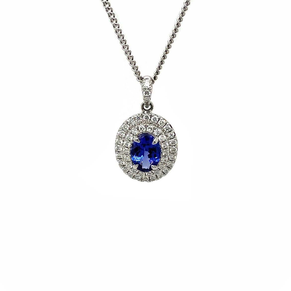 18ct White Gold Tanzanite & Diamond Pendant