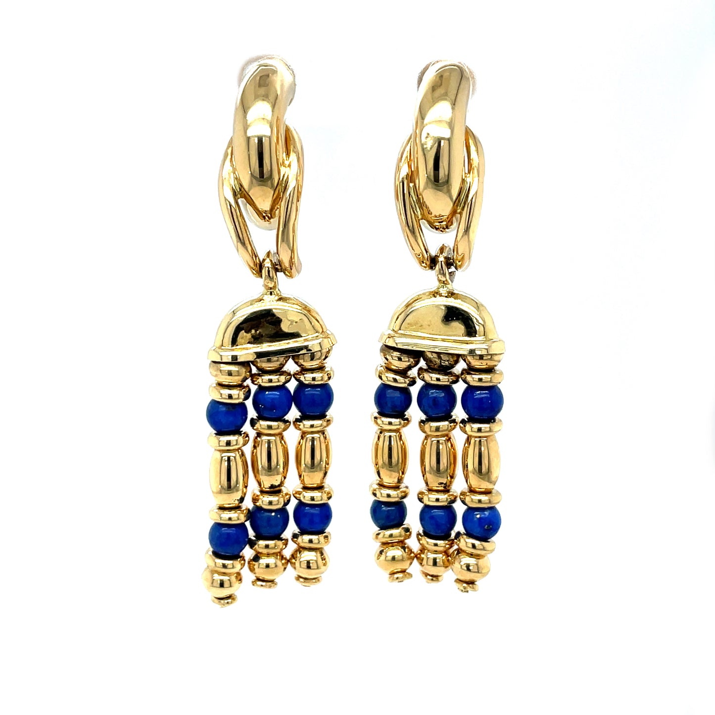 18ct Yellow Gold & Lapis Unique Drop Earrings