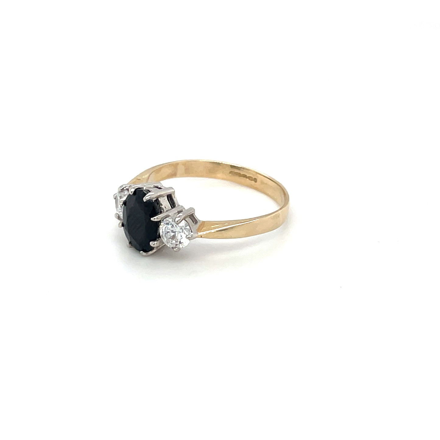 Yellow Gold Sapphire & Diamond Three Stone Ring