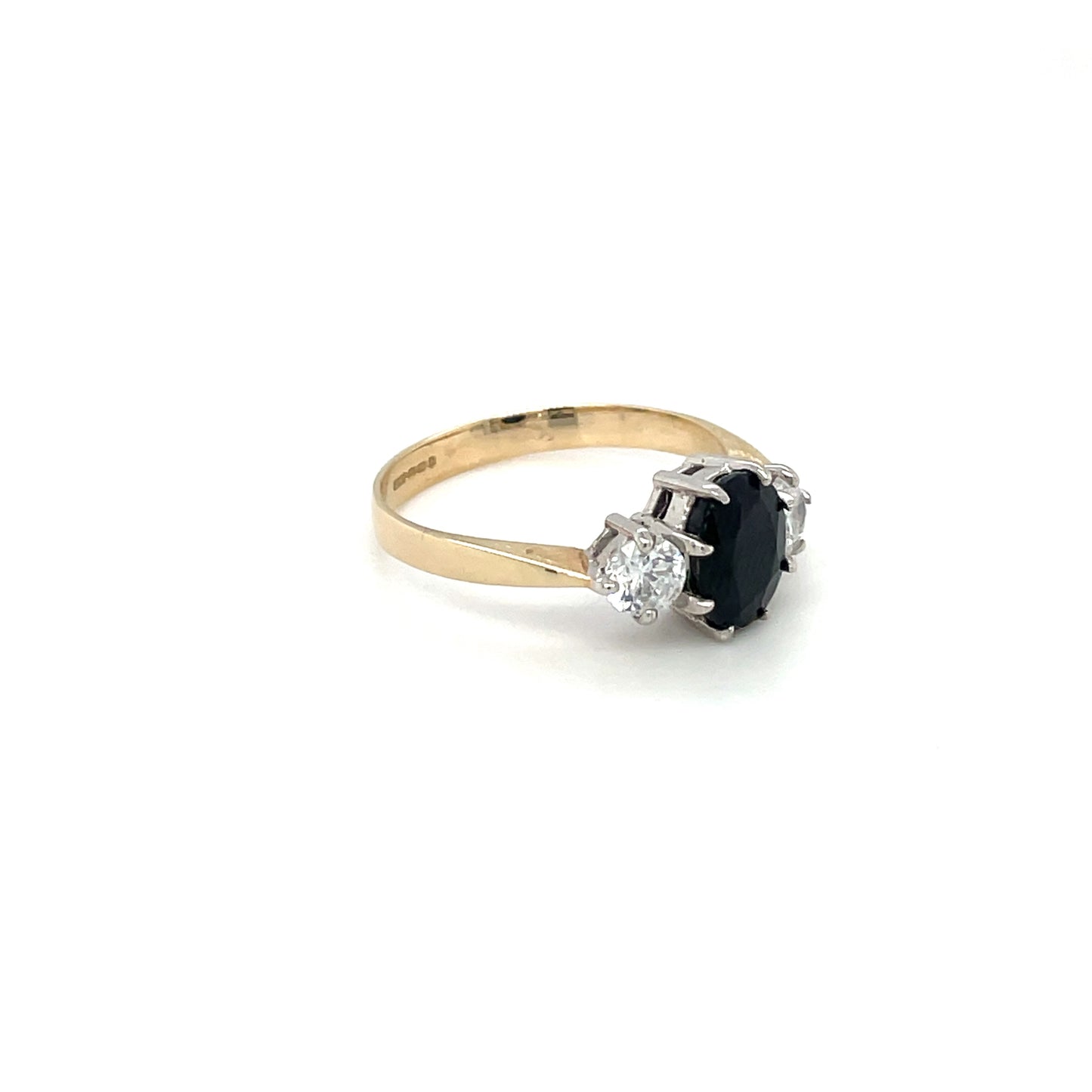 Yellow Gold Sapphire & Diamond Three Stone Ring
