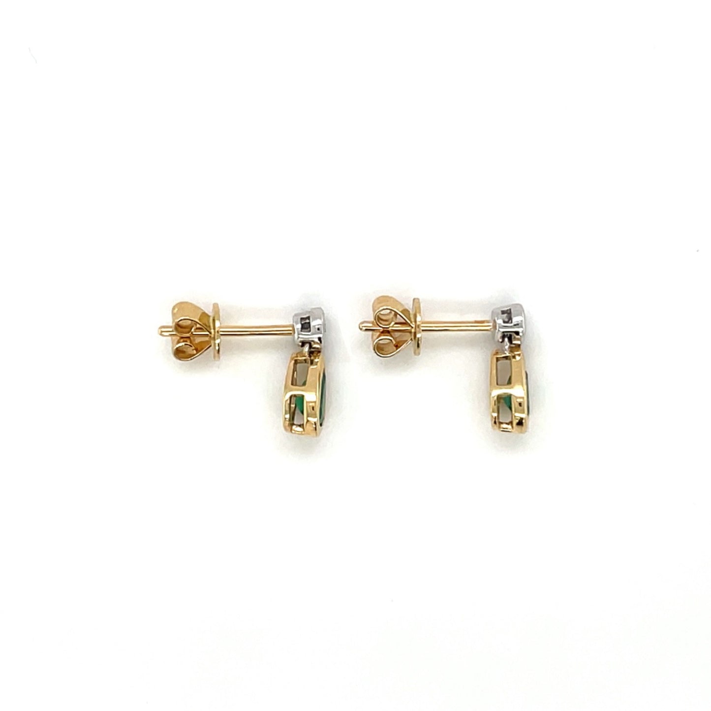 18ct Yellow & White Gold Emerald & Diamond Drop Earrings