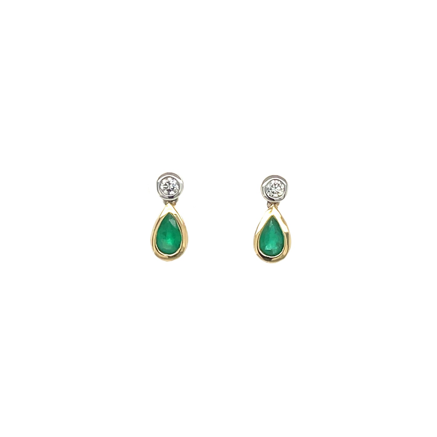 18ct Yellow & White Gold Emerald & Diamond Drop Earrings