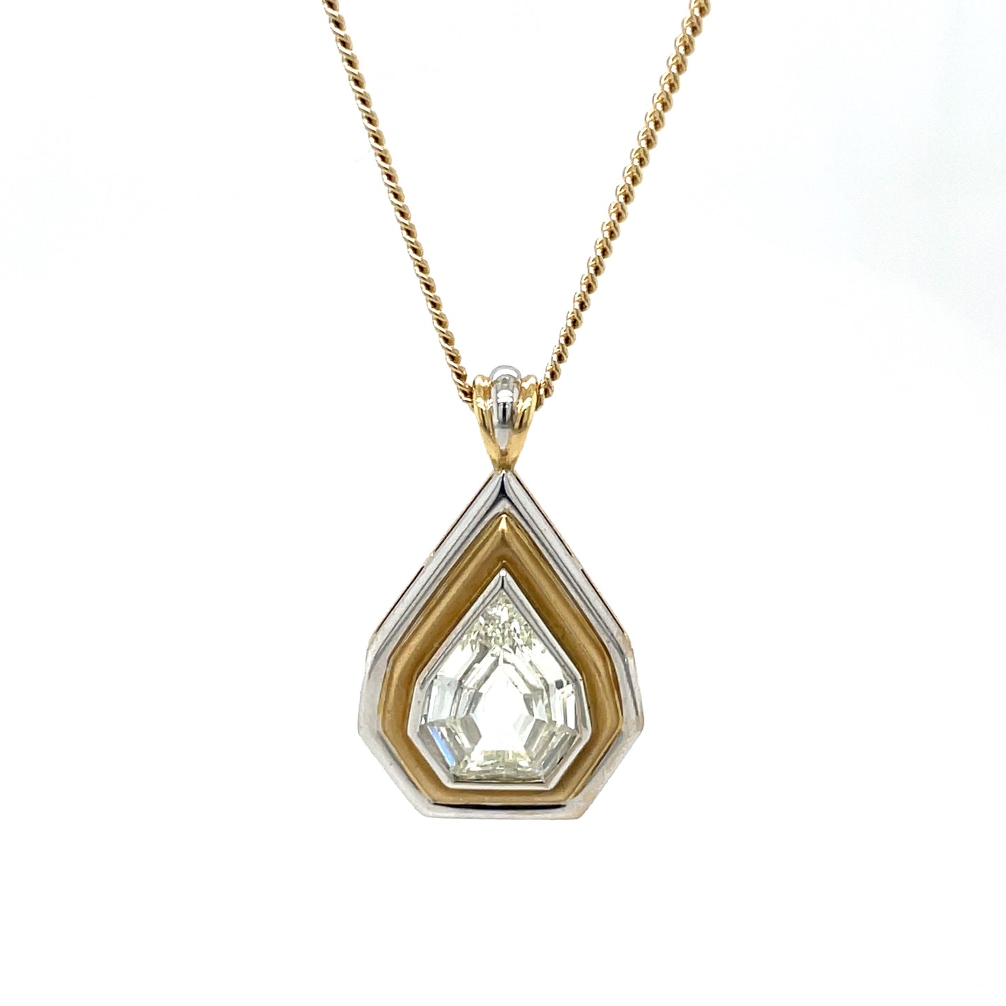 18ct Yellow & White Gold Shield-Cut Diamond Pendant