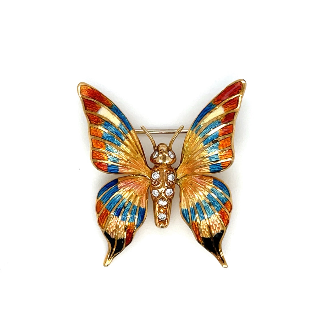 18ct Yellow Gold Enamel & Diamond Butterfly Brooch