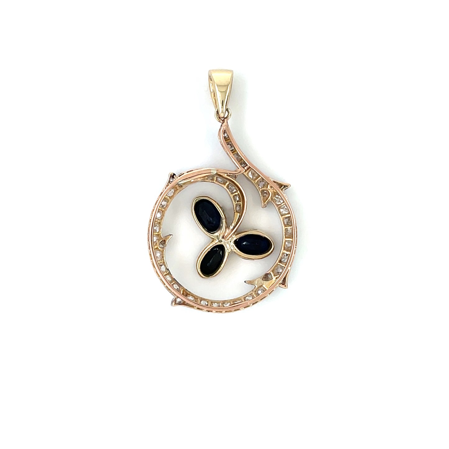 9ct Yellow Gold & Silver Diamond & Sapphire Flower Pendant