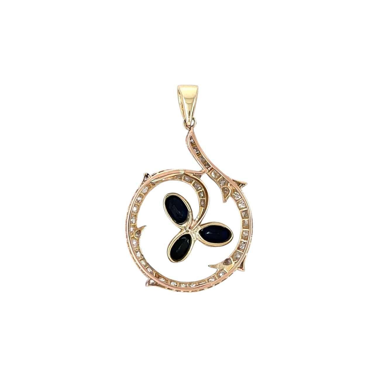 9ct Yellow Gold & Silver Diamond & Sapphire Flower Pendant