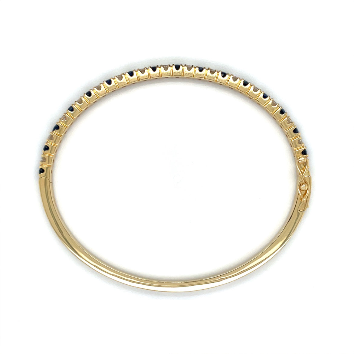 18ct Yellow Gold Sapphire & Diamond Hinged Bangle