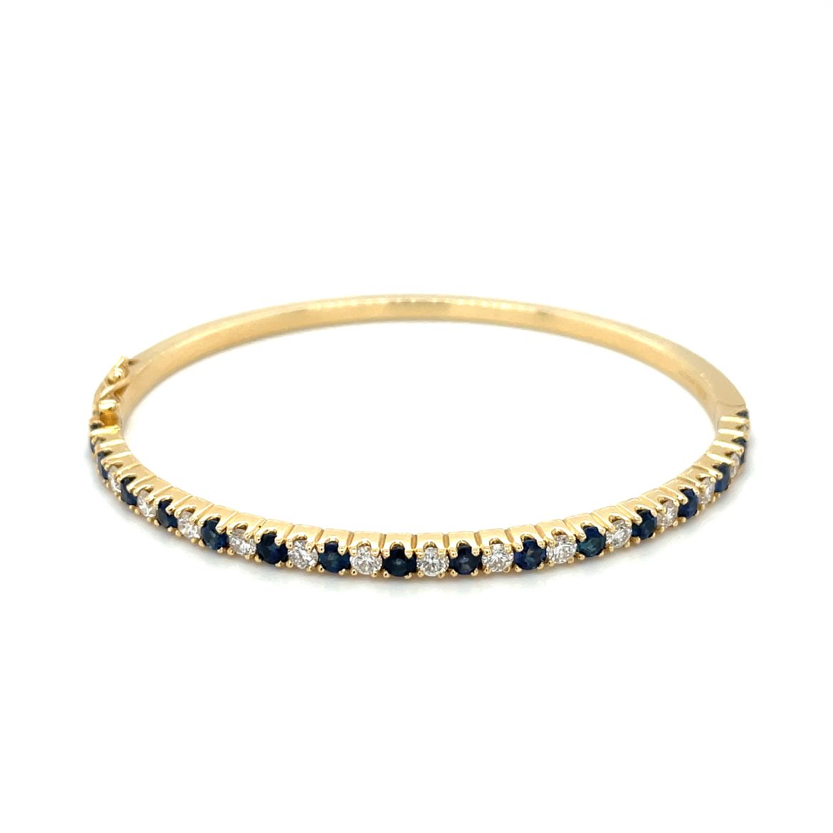 18ct Yellow Gold Sapphire & Diamond Hinged Bangle