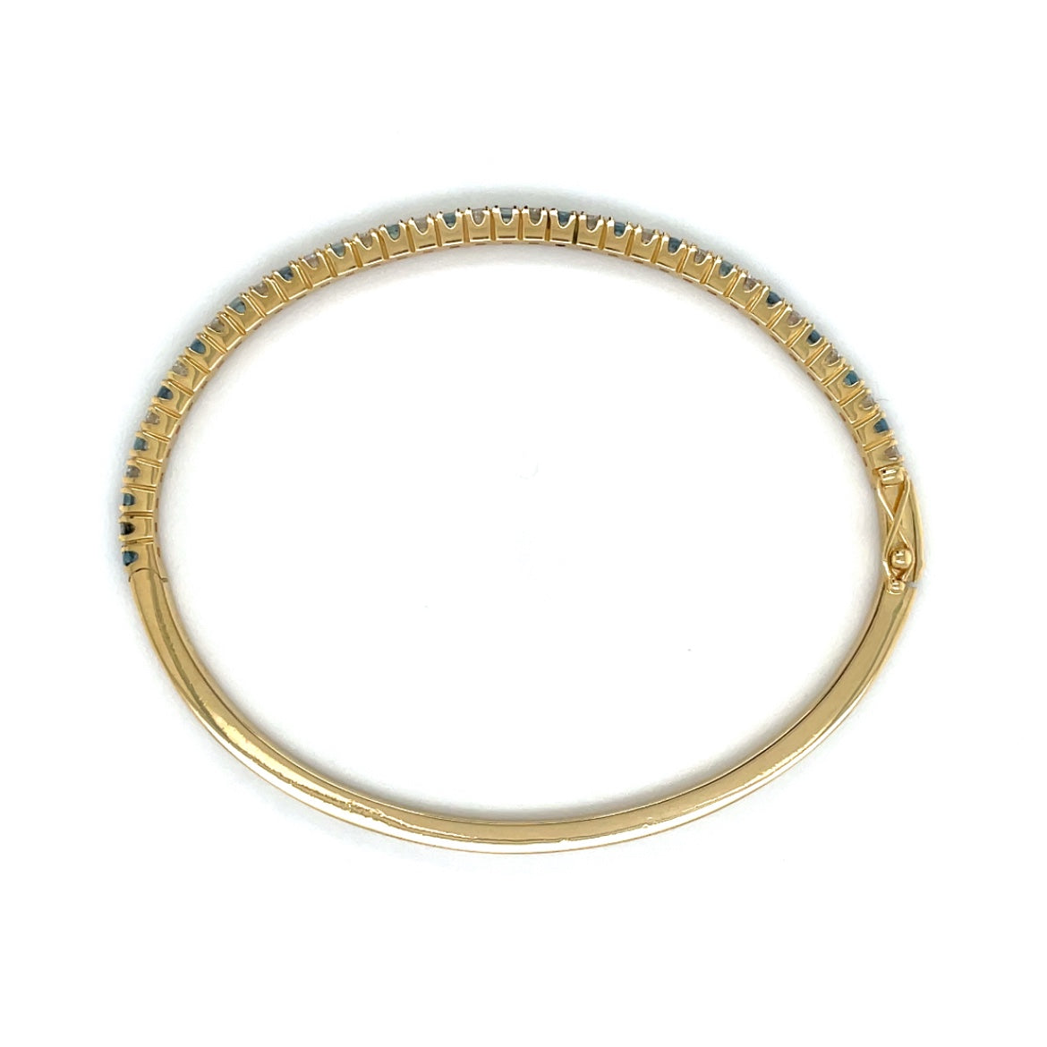 18ct Yellow Gold Aquamarine & Diamond Hinged Bangle