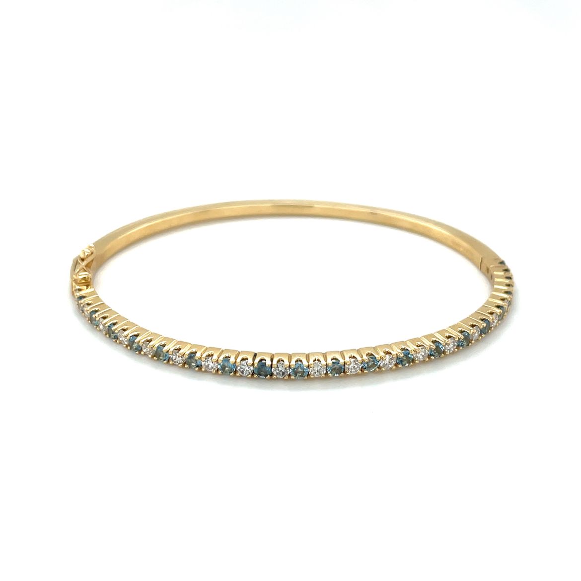 18ct Yellow Gold Aquamarine & Diamond Hinged Bangle