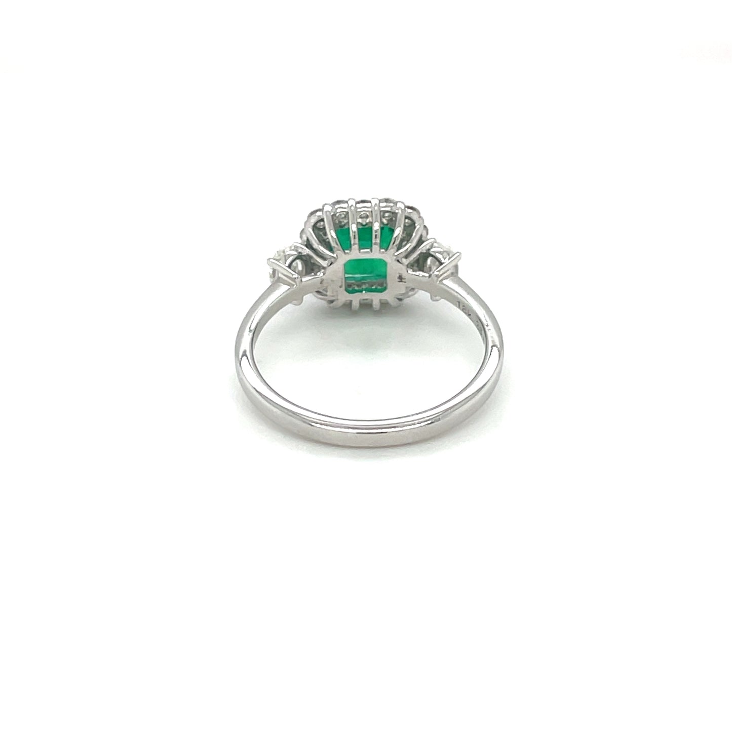 White Gold Diamond & Cushion-cut Emerald Cluster Ring