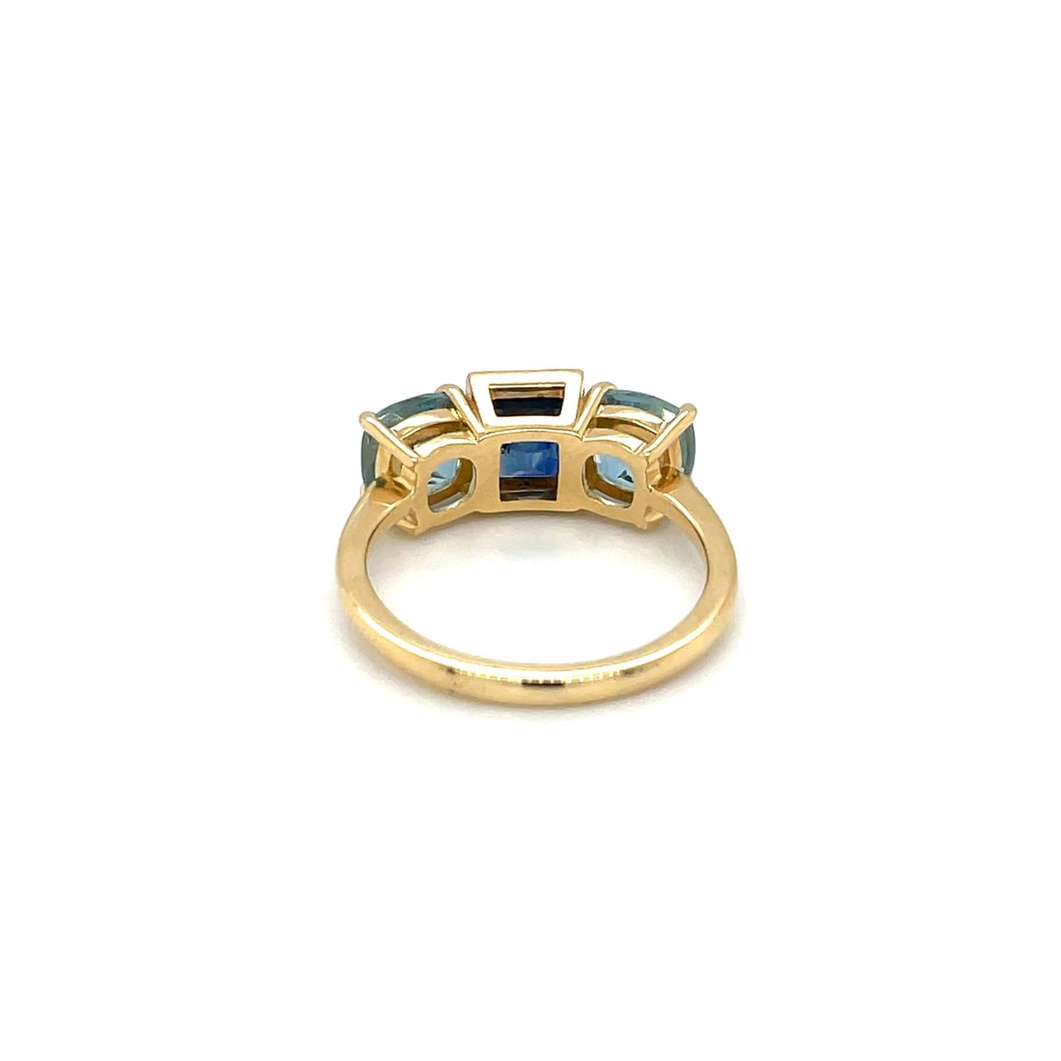 18ct Yellow Gold Sapphire & Aquamarine Three-Stone Ring