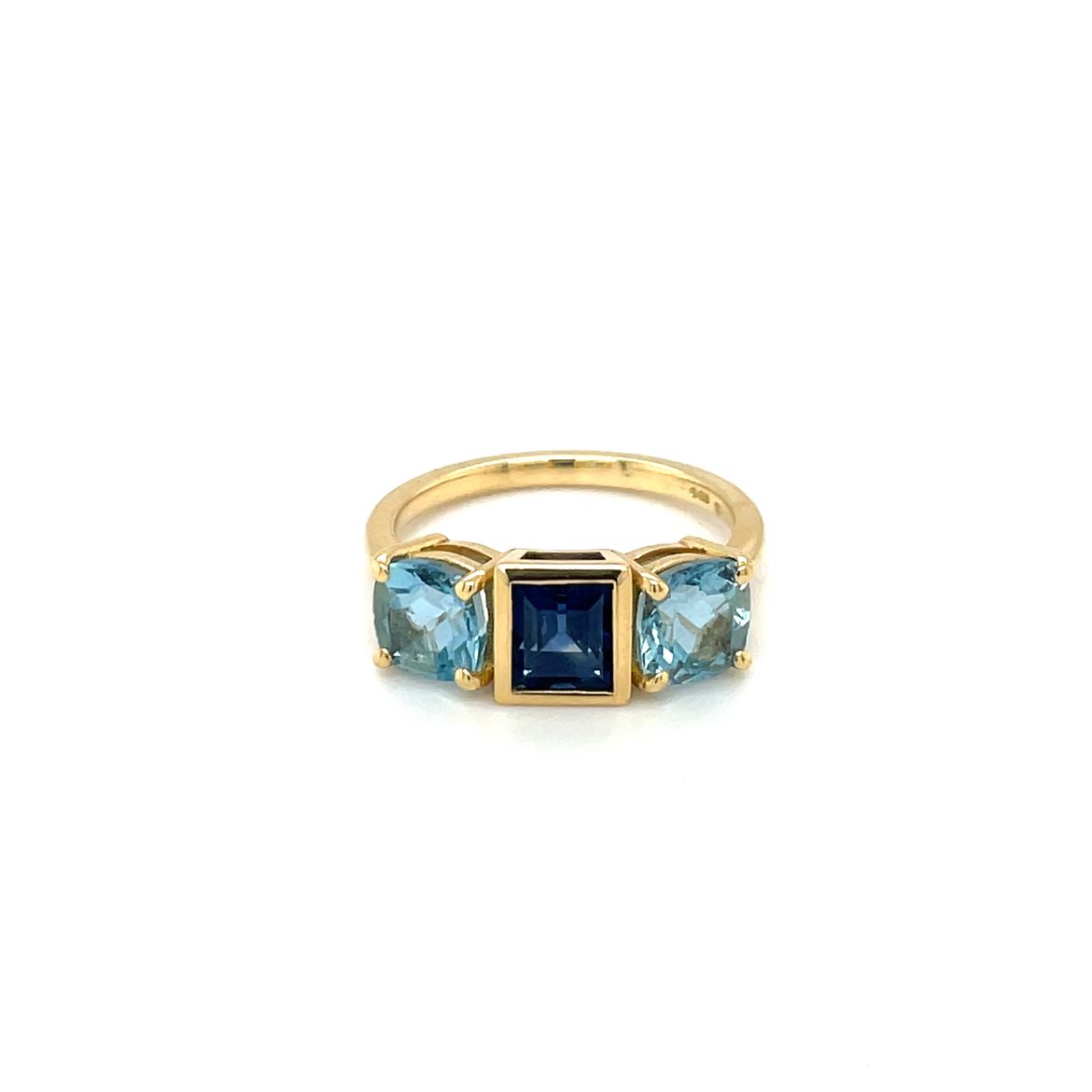 18ct Yellow Gold Sapphire & Aquamarine Three-Stone Ring
