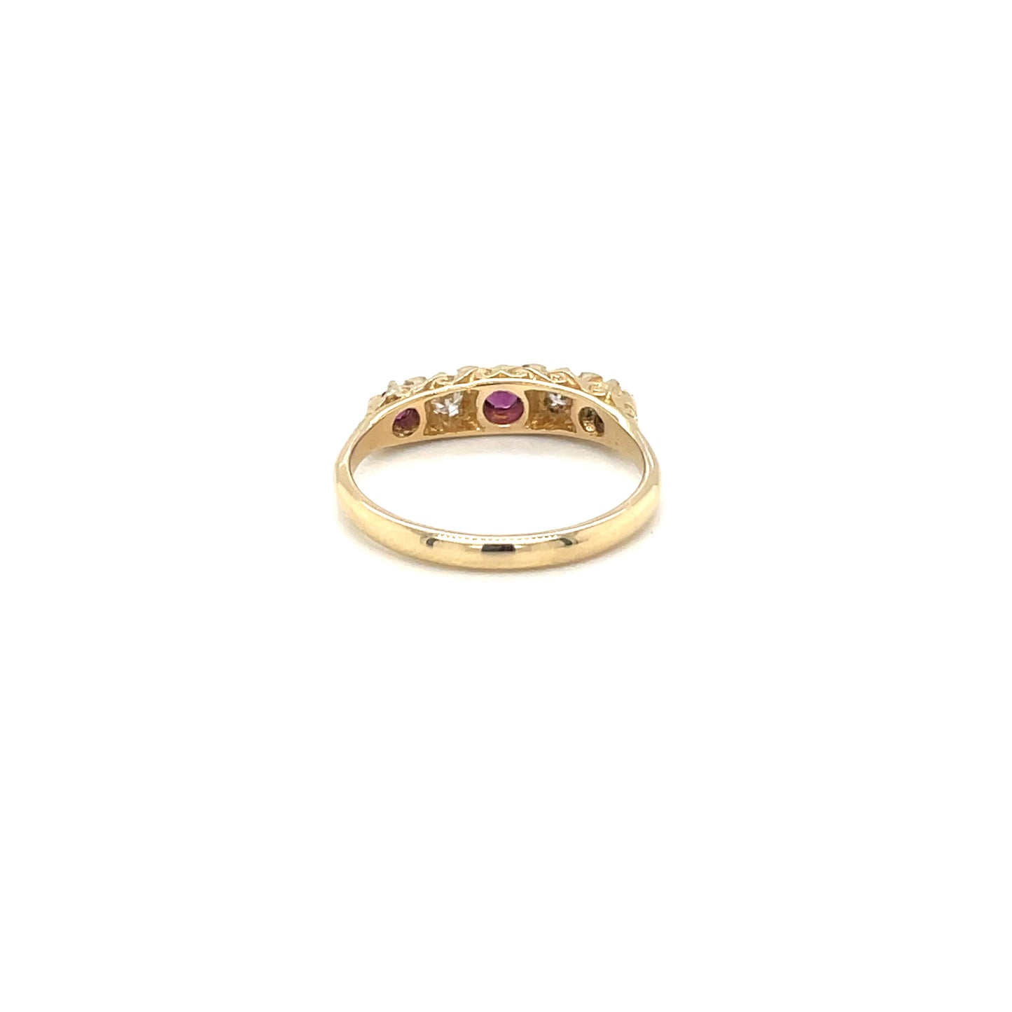 18ct Yellow Gold Ruby & Diamond Carved Half Hoop Ring