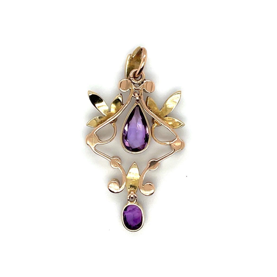 Yellow Gold Amethyst & Pearl Decorative Pendant & Chain