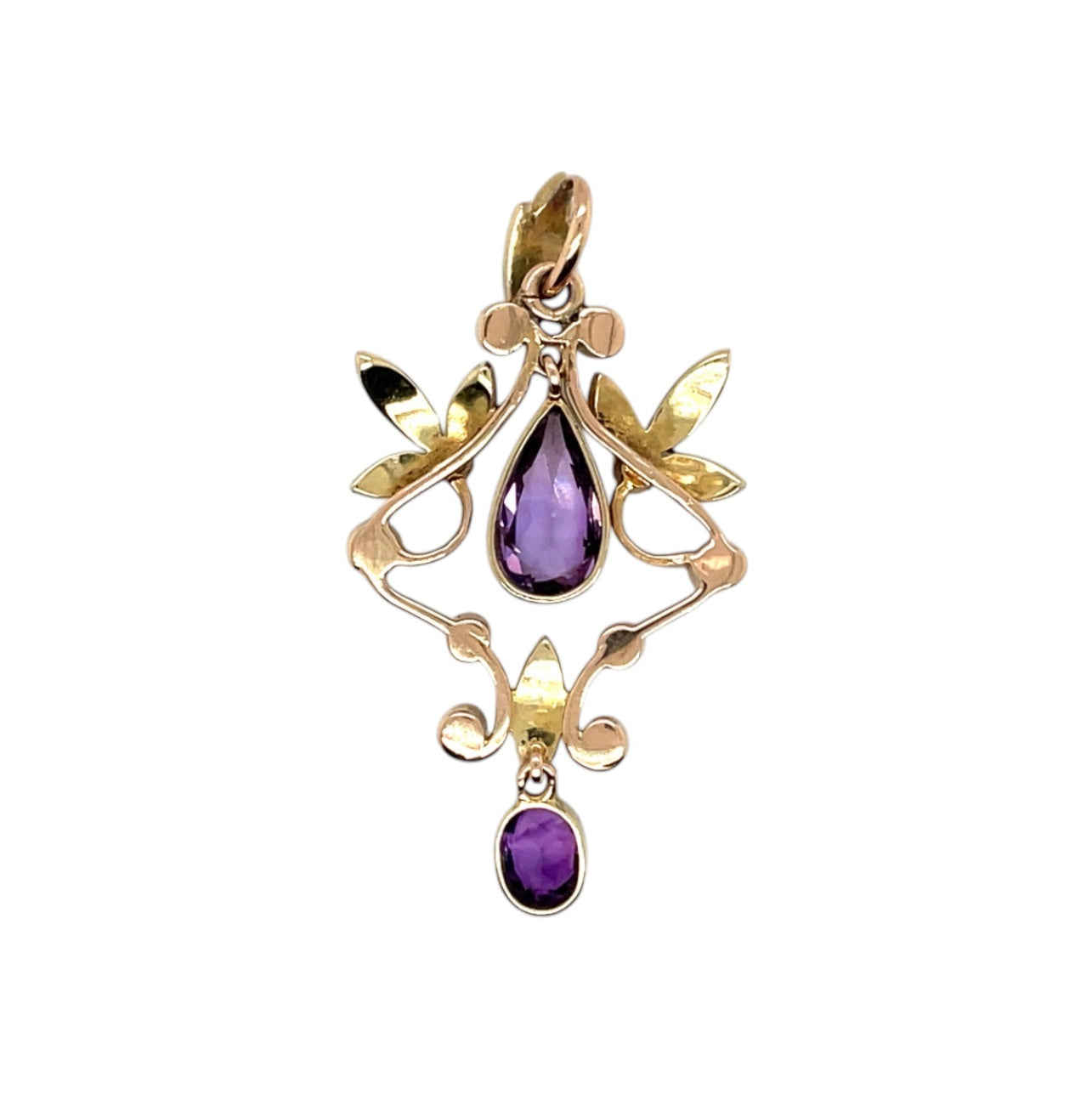 Yellow Gold Amethyst & Pearl Decorative Pendant & Chain (16")