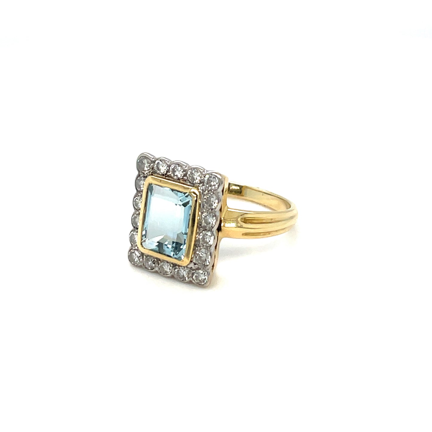 Gold Edwardian Style Aquamarine and Diamond Cluster Ring