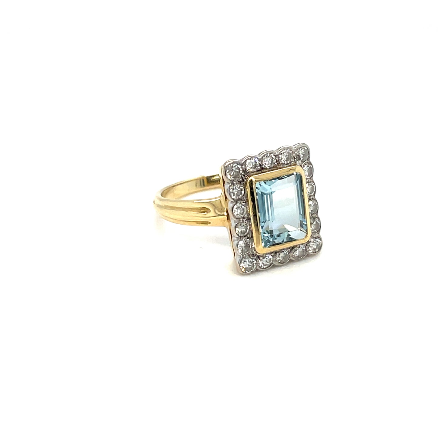 Gold Edwardian Style Aquamarine and Diamond Cluster Ring