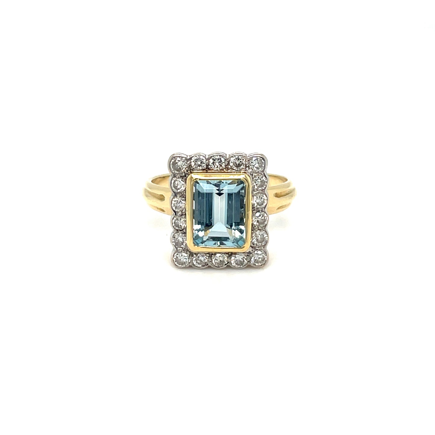 Gold Edwardian Style Aquamarine and Diamond Cluster Ring