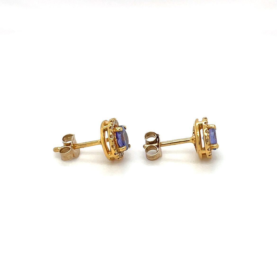 9ct Yellow Gold Tanzanite & Diamond Cluster Stud Earrings
