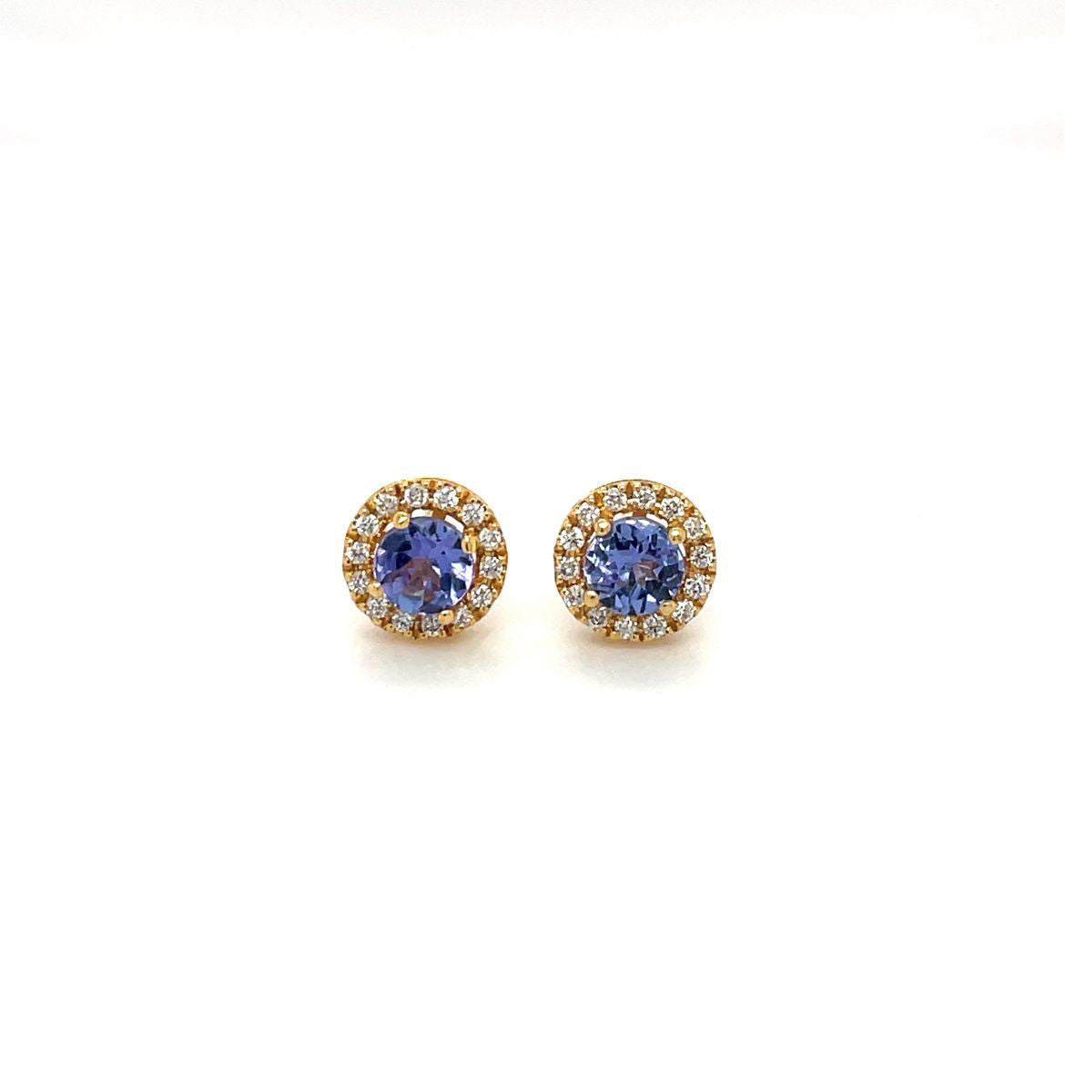 9ct Yellow Gold Tanzanite & Diamond Cluster Stud Earrings