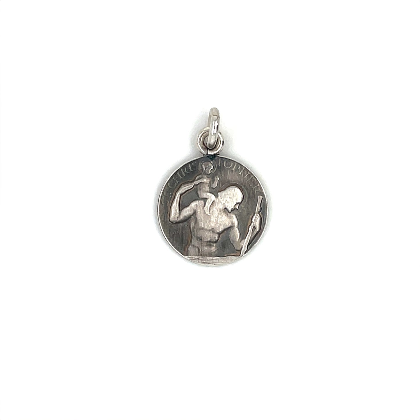 Silver St Christopher Circle Pendant (16mm) & Chain