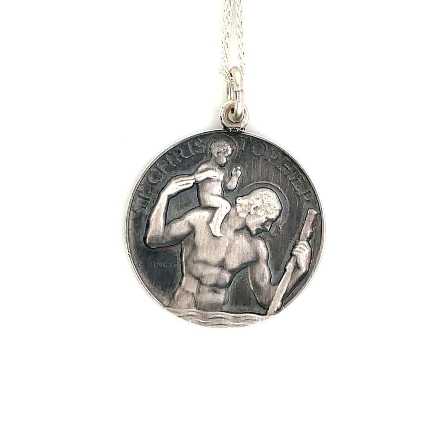 Silver St Christopher Pendant (27mm) & Chain (16-18")