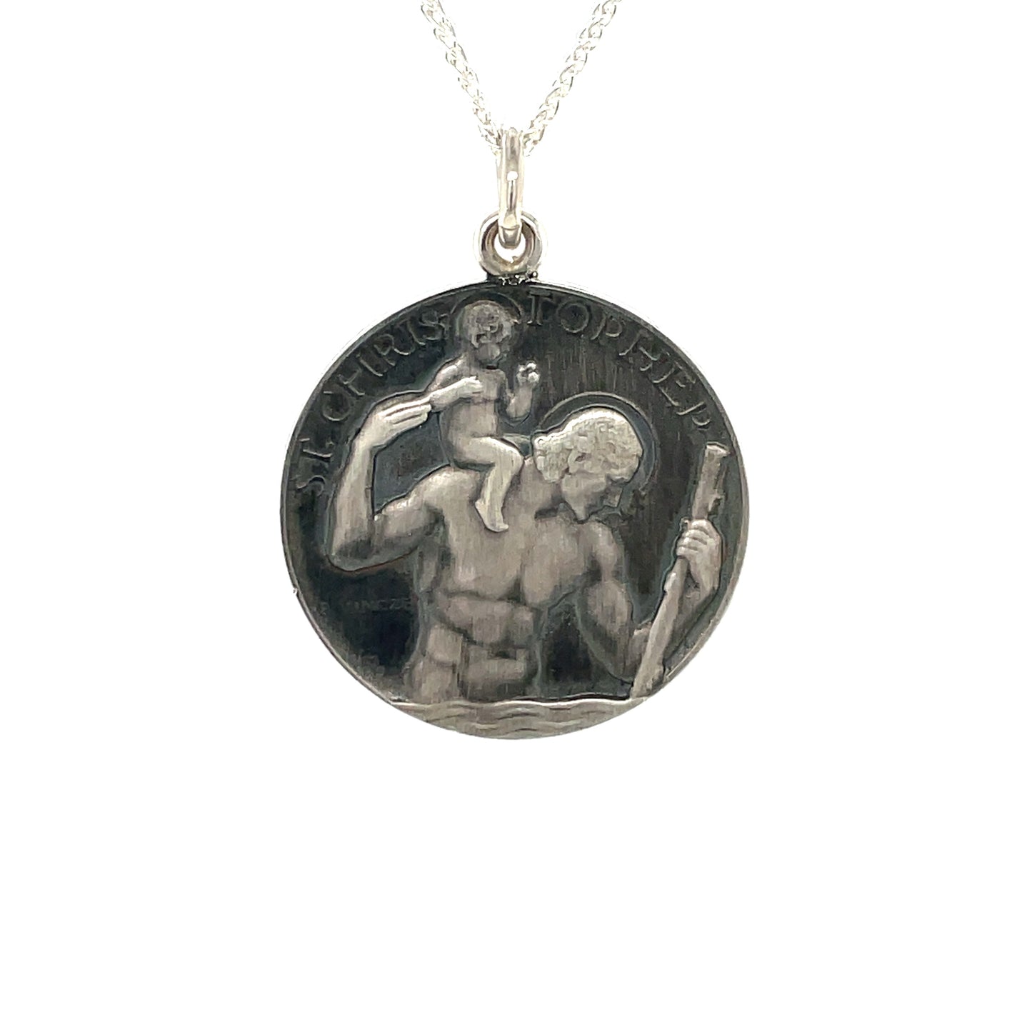 Silver St Christopher Pendant (27mm) & Chain