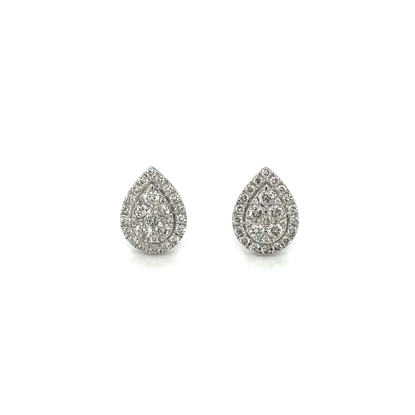 18ct White Gold Diamond Cluster Pear Stud Earrings