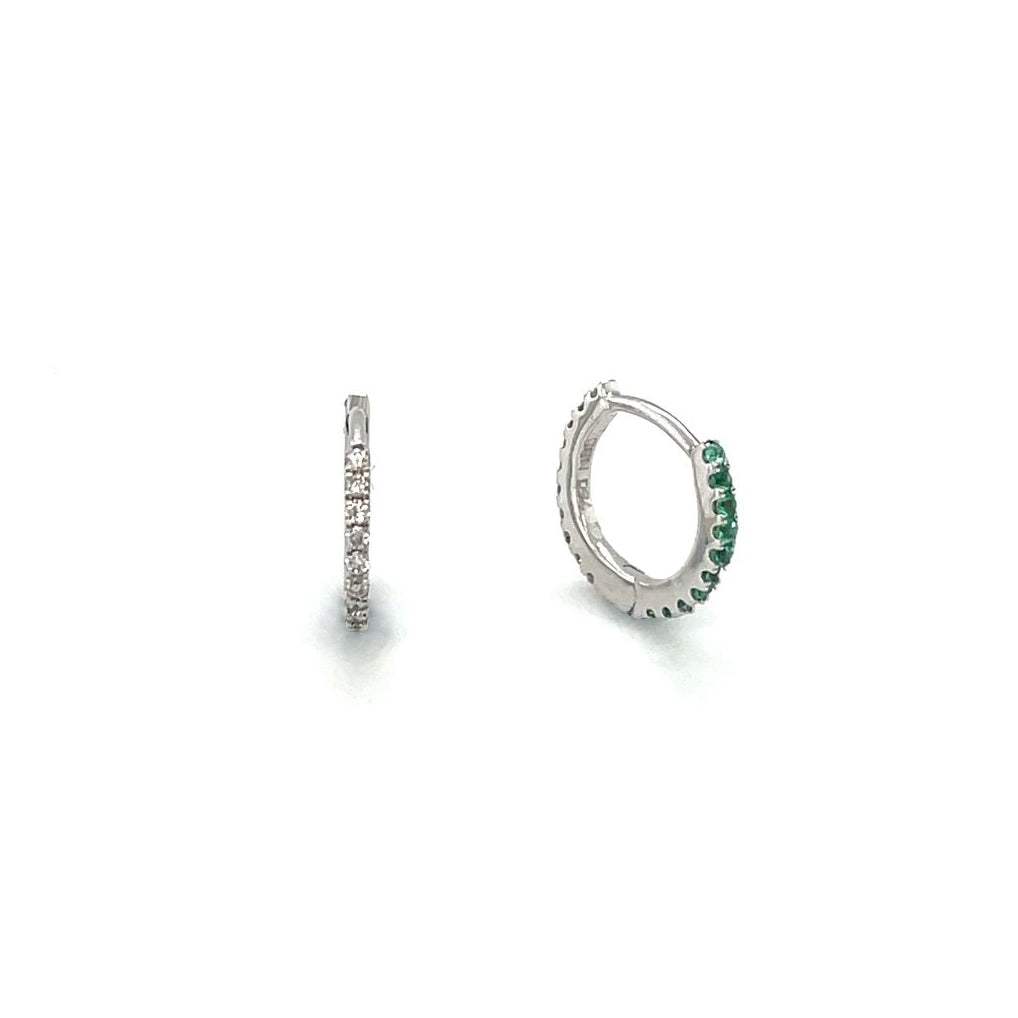 18ct White Gold Emerald & Diamond 'Day-to-Night' Huggie Hoops
