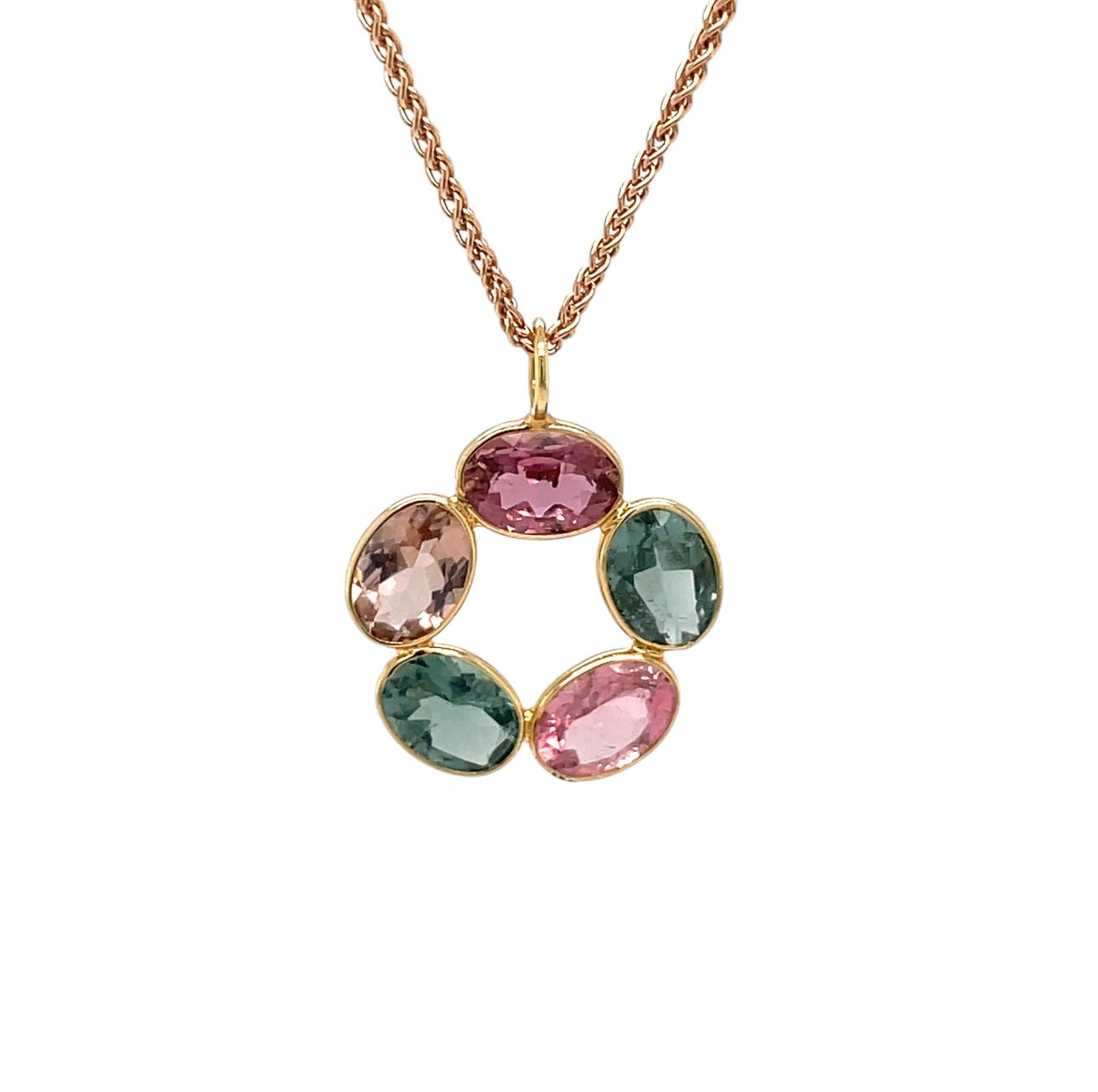 18ct Yellow Gold Pink & Blue Tourmaline Pendant