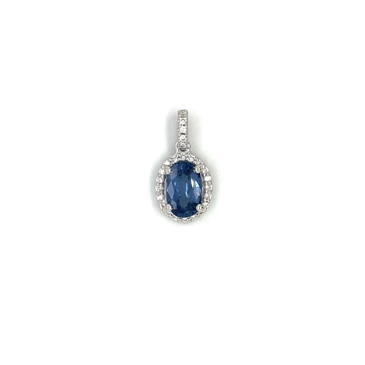 18ct White Gold Oval Sapphire & Diamond Pendant