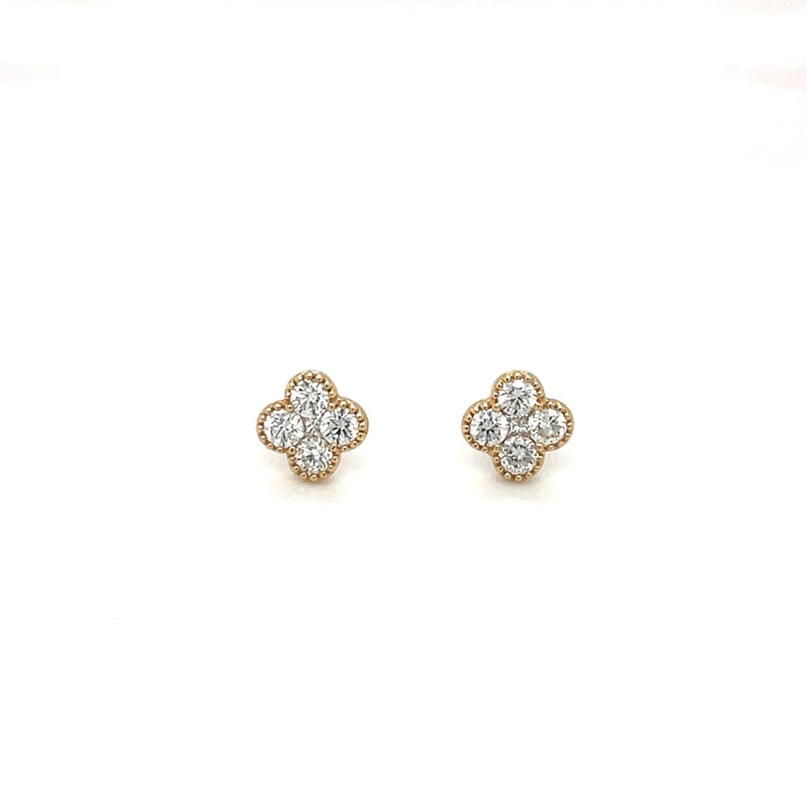 18ct Yellow Gold Clover Diamond Cluster Stud Earrings