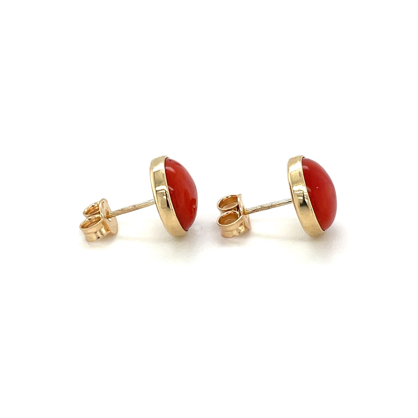 9ct Yellow Gold Domed Coral Stud Earrings