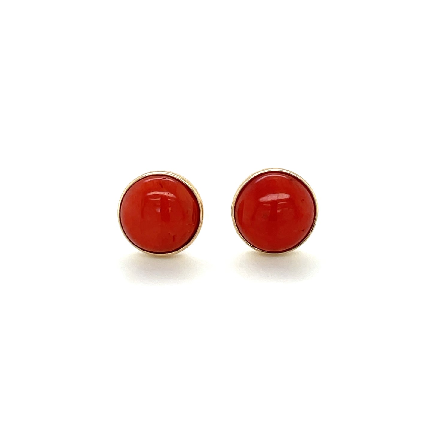 9ct Yellow Gold Domed Coral Stud Earrings