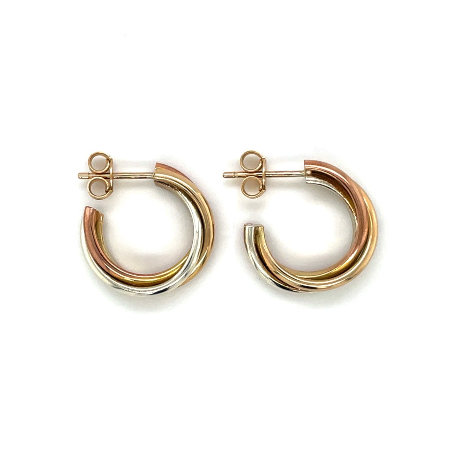 9ct Yellow, White & Rose Gold Russian Hoop Earrings