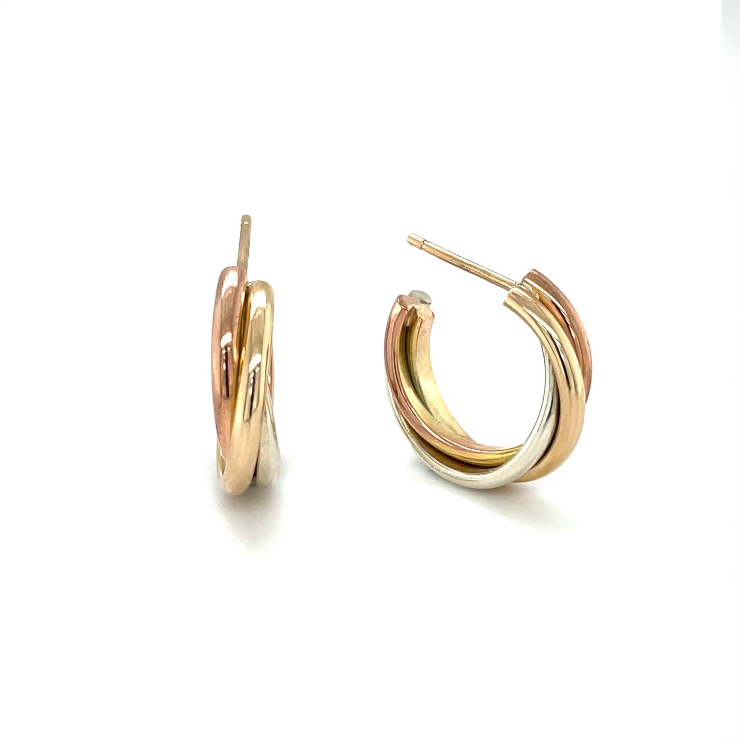 9ct Yellow, White & Rose Gold Russian Hoop Earrings