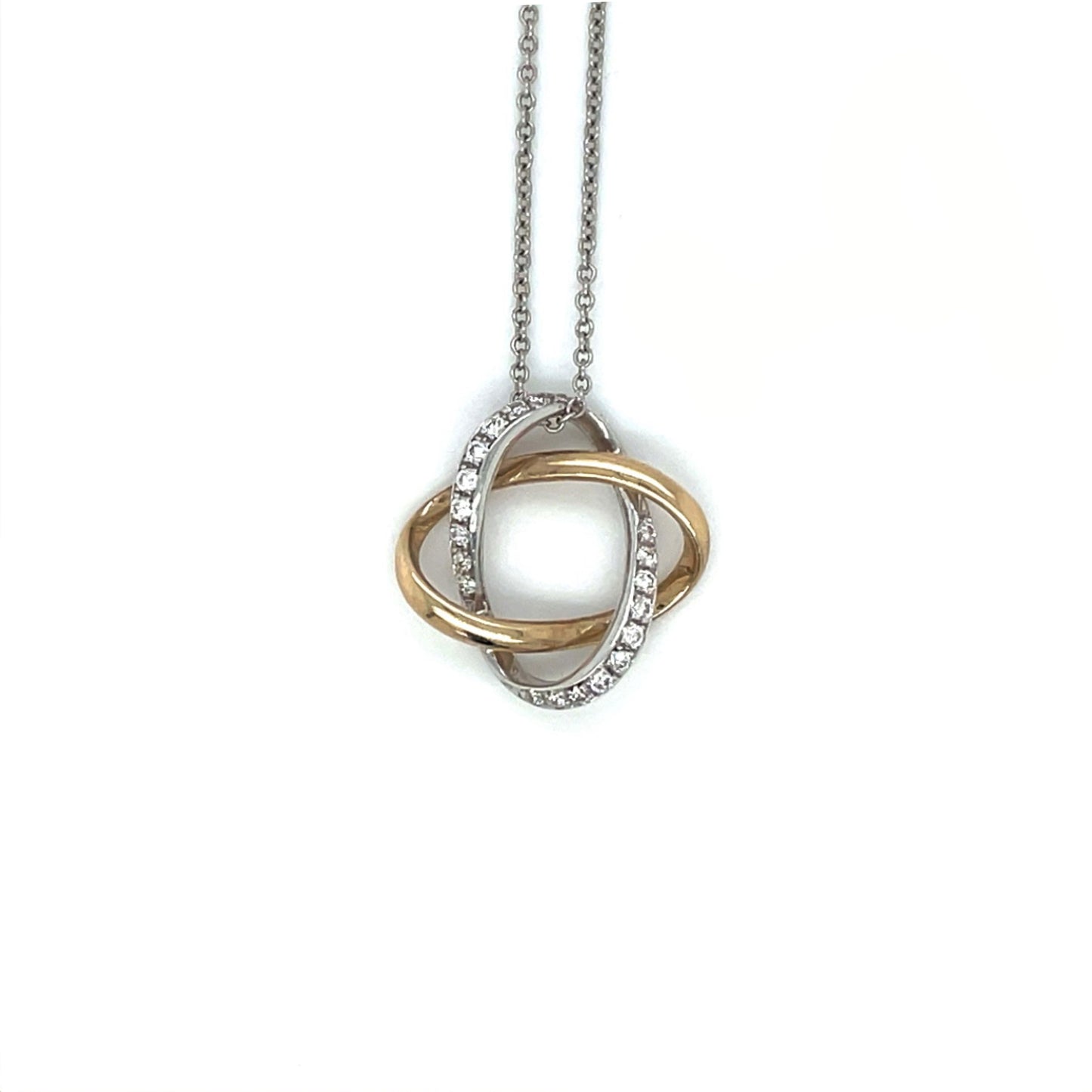 9ct Yellow & White Gold Diamond-Set Knot Pendant & Chain