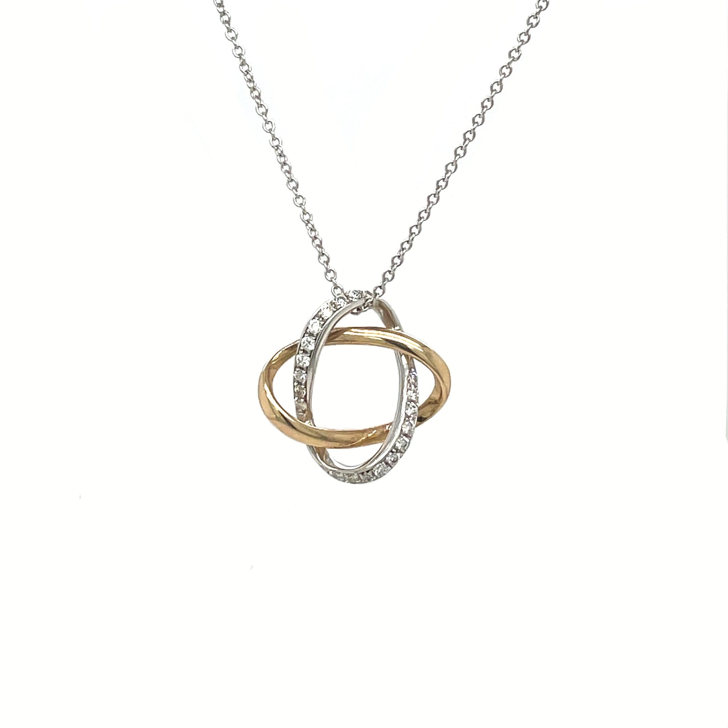 9ct Yellow & White Gold Diamond-Set Knot Pendant & Chain
