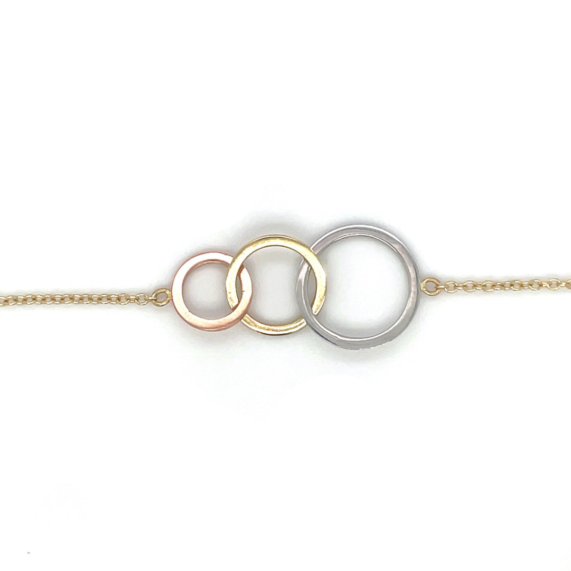 9ct Yellow White & Rose Gold Interlocking Circle Necklace
