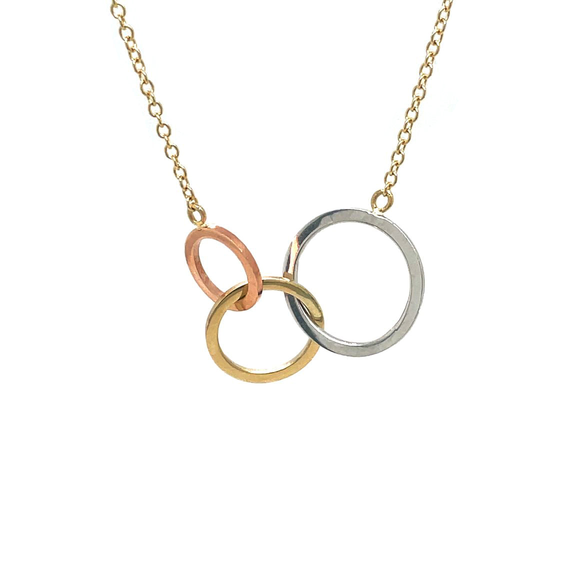 9ct Yellow White & Rose Gold Interlocking Circle Necklace