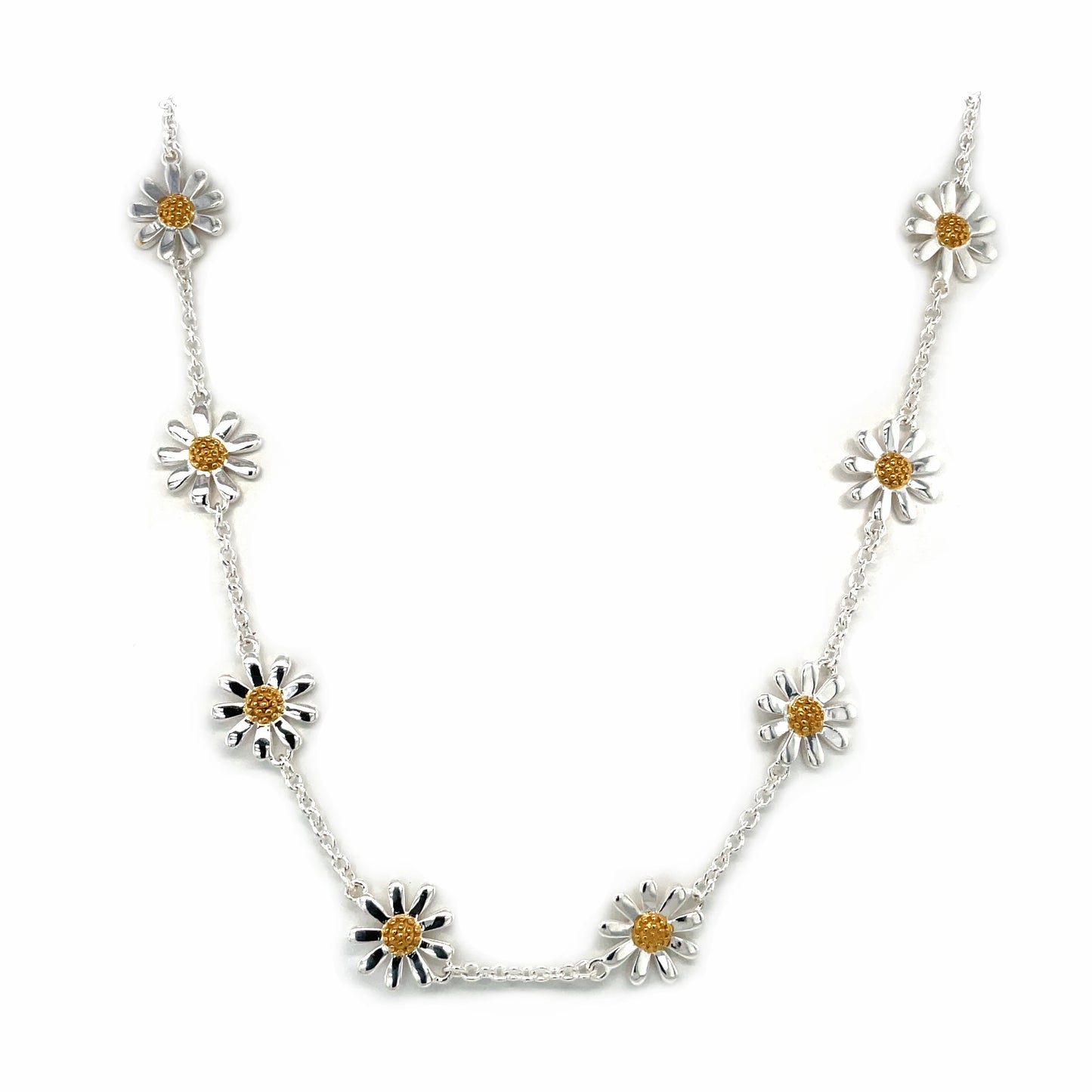 Silver & Gold Plate Daisy Station Necklace
