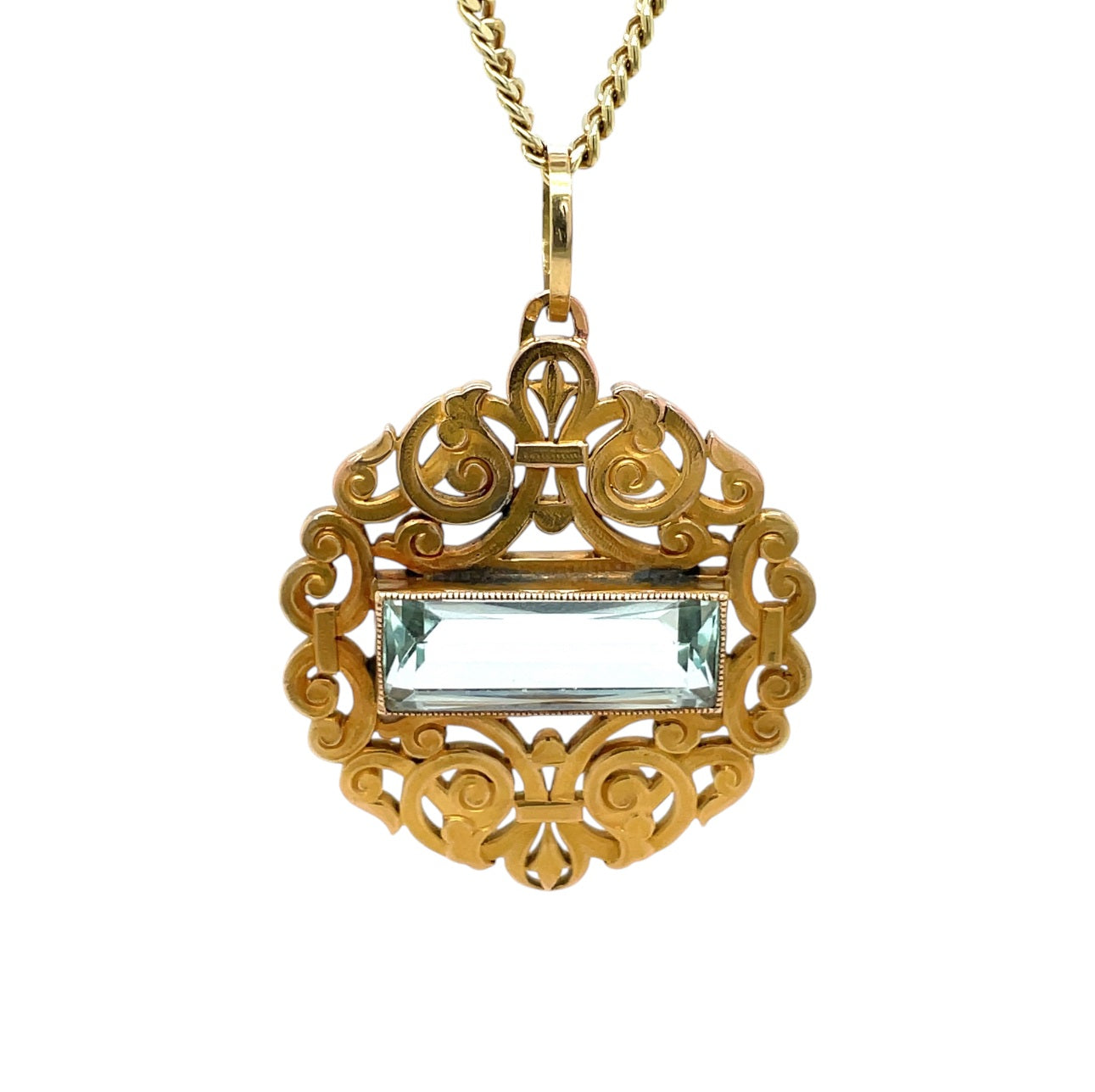 14ct Yellow Gold Lattice Aquamarine Pendant