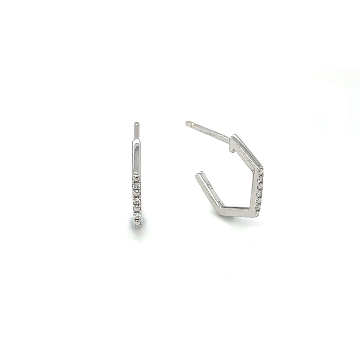 18ct White Gold Diamond Hexagon Hoops