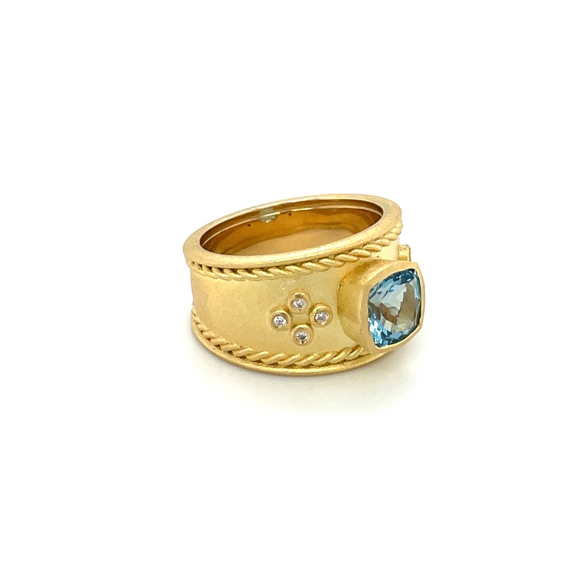 18ct Yellow Gold Aquamarine & Diamond Roman Ring