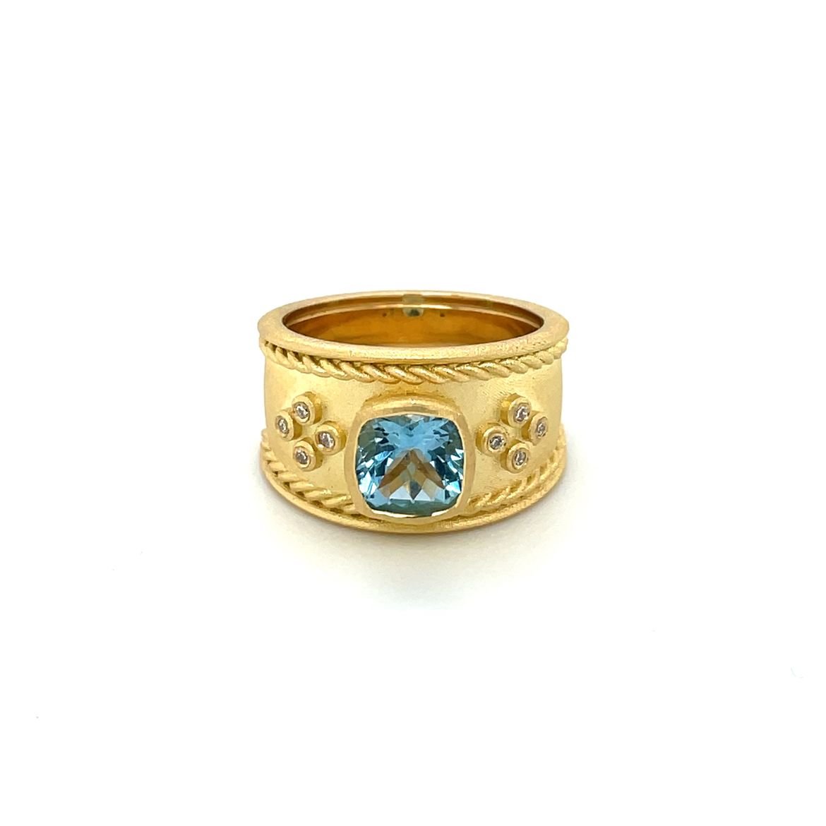 18ct Yellow Gold Aquamarine & Diamond Roman Ring