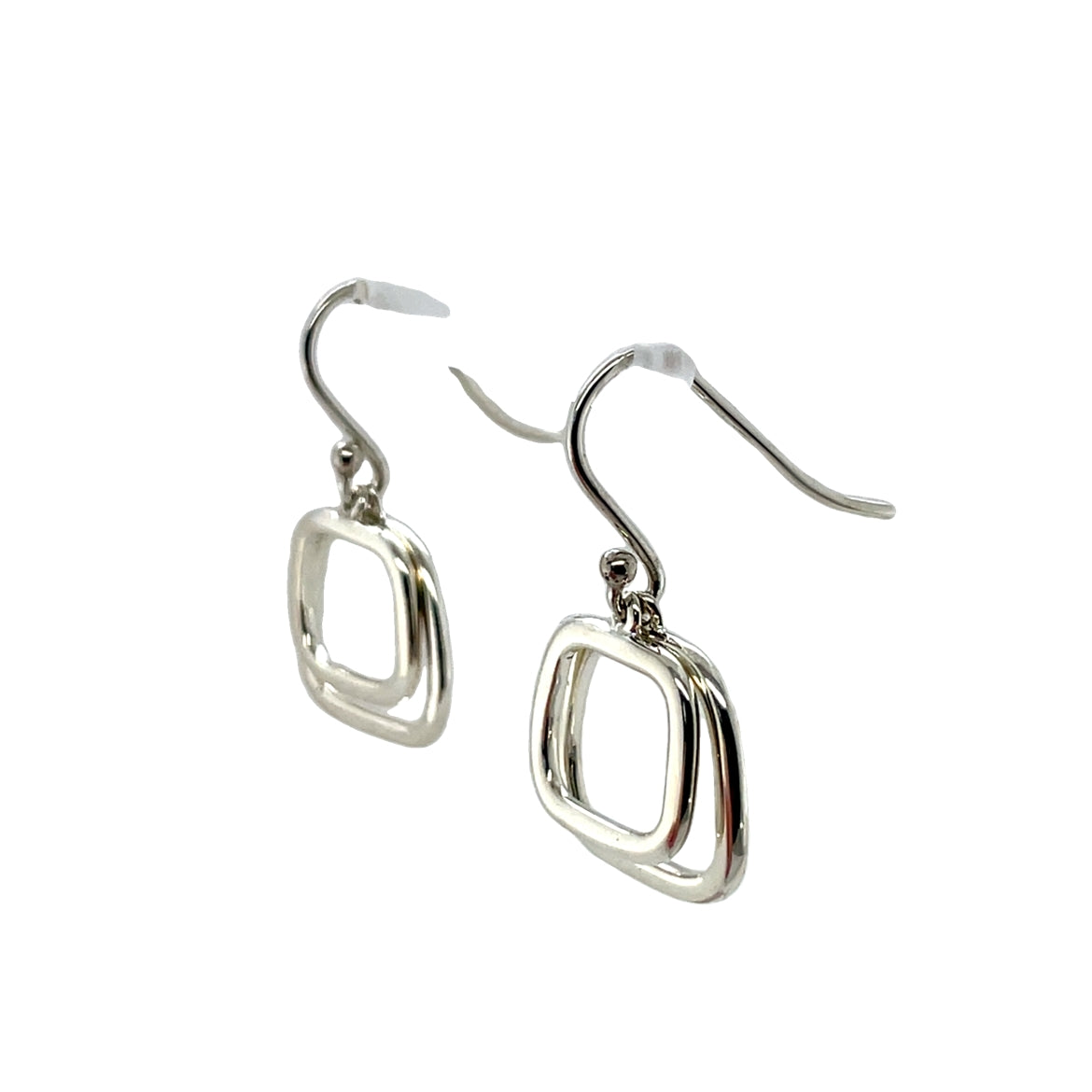 Silver Round Square Earrings